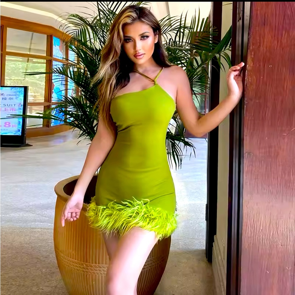Green feather dress